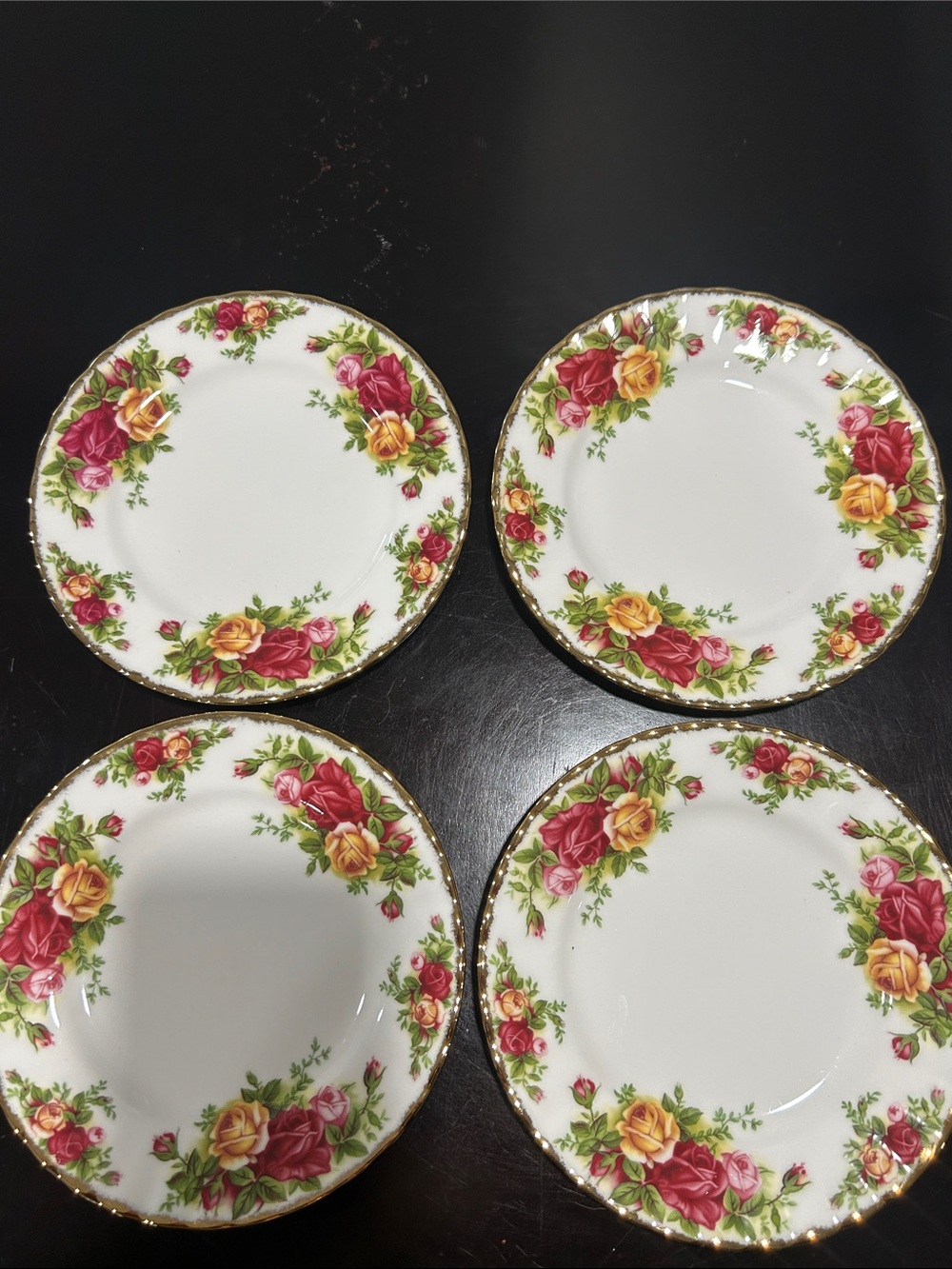 Royal Albert White Plates with Pink, Red & Yellow Rose Garland